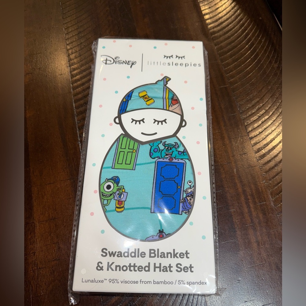 Little Sleepies Disney Swaddle Blanket & Hat Set - Blue and Green